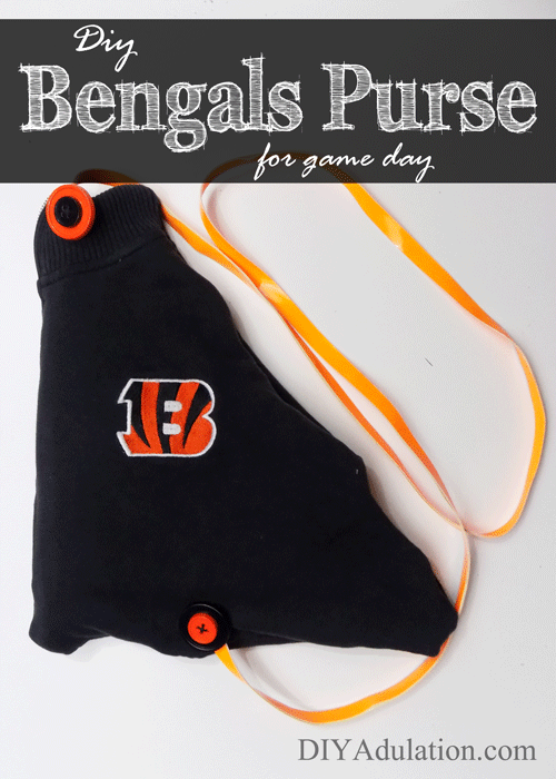 Football season is here! Get your style ready for game day with this DIY Cincinnati Bengals Purse made from a thrift store jacket!
