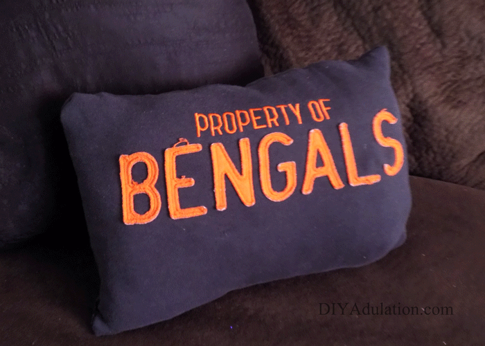 Super Bowl still brings out the creative football spirit even when your team isn’t in the game. This DIY upcycled Bengals throw pillow is easy to make and easy to customize to your favorite team.