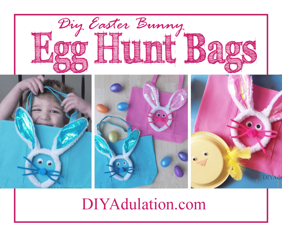 Blue and Pink Easter Egg Hunt Bags Collage with text overlay: DIY Easter Bunny Egg Hunt Bags