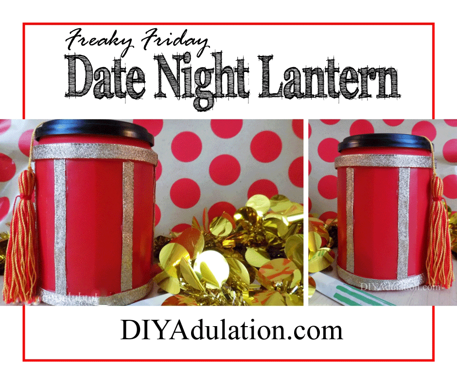 Collage of Chinese Lanterns with gold garland and polka dot background and text: Freaky Friday Date Night Lantern