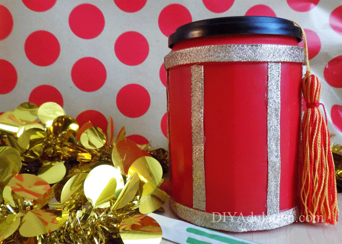 Chinese Lantern with gold garland and polka dot background