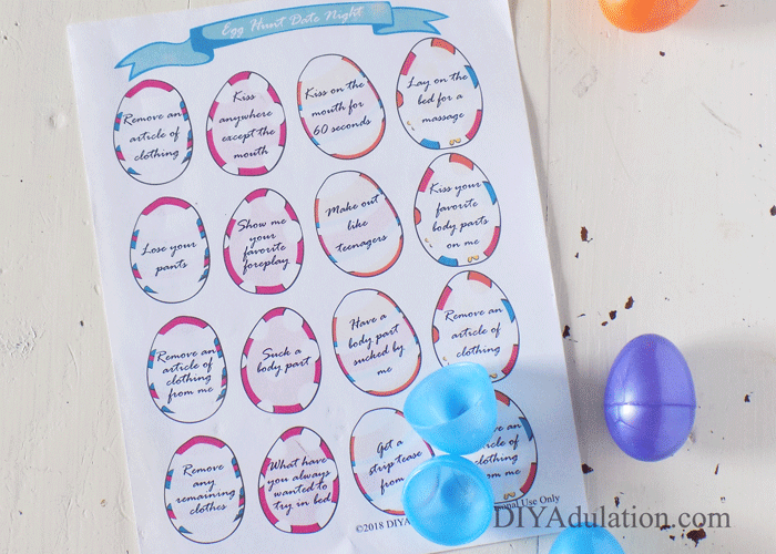 Date Night Eggs Printable with plastic eggs