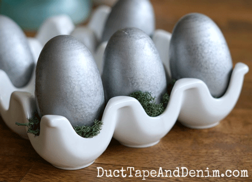 Galvanized Wooden Easter Eggs in Container
