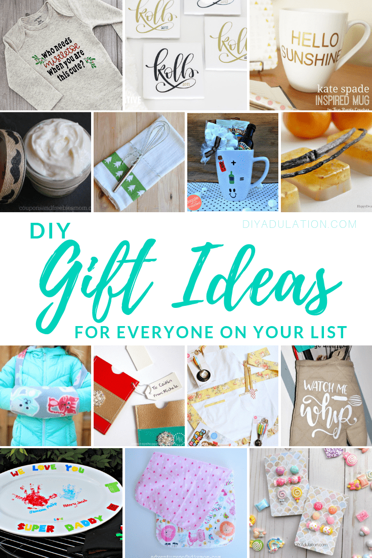 Collage of Crafts with text overlay - DIY Gift Ideas for Everyone on Your List