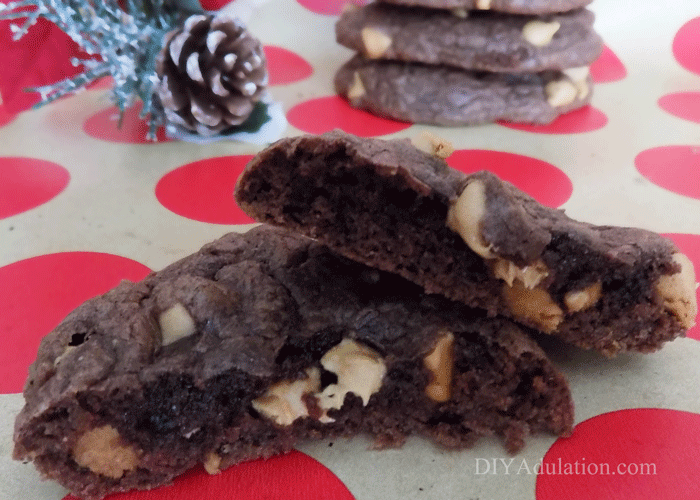 Close up of Peanut Butter Brownie Cookie Halves