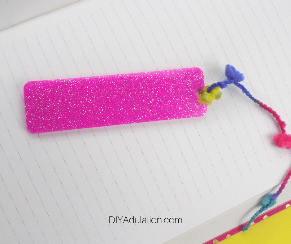 Pink Glittery DIY Bookmark on Lined Journal