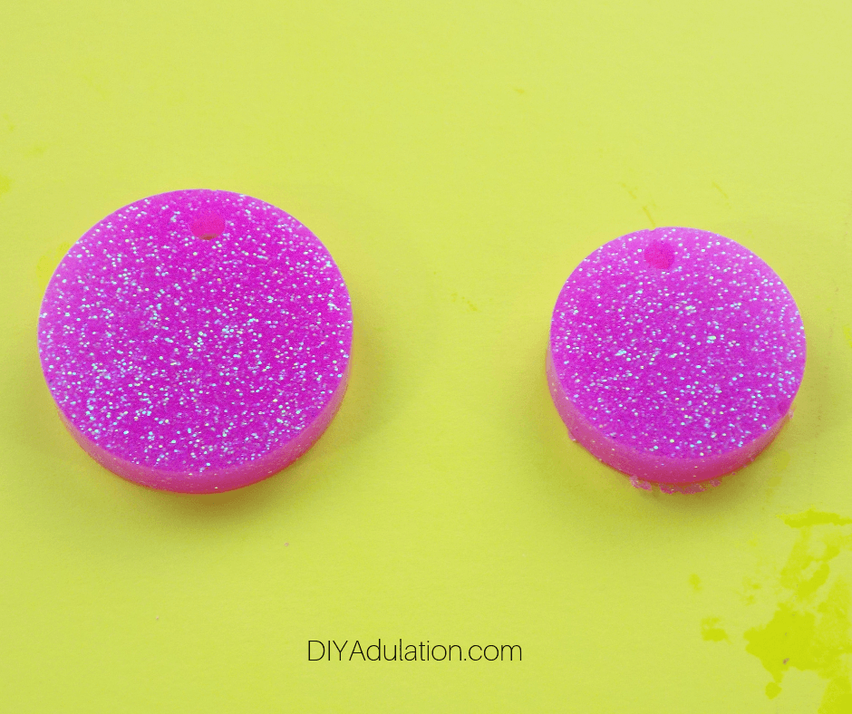 Close up of Pink Glitter Circle Pendants