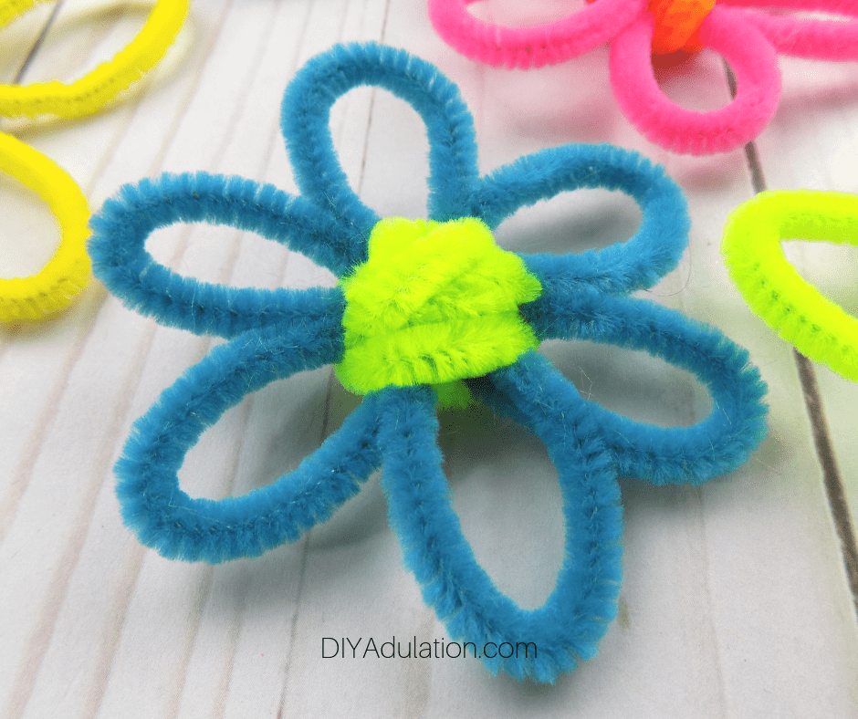 Close up of Teal Pipe Cleaner Flower