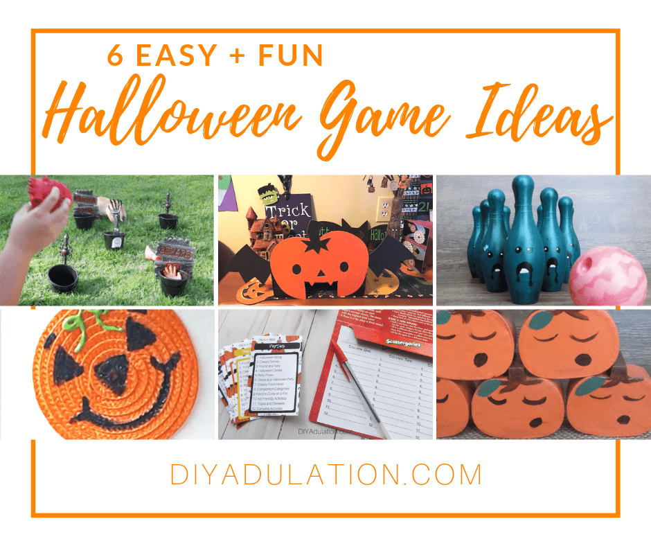 Collage of halloween games with text overlay - 6 Easy and Fun Halloween Game Ideas