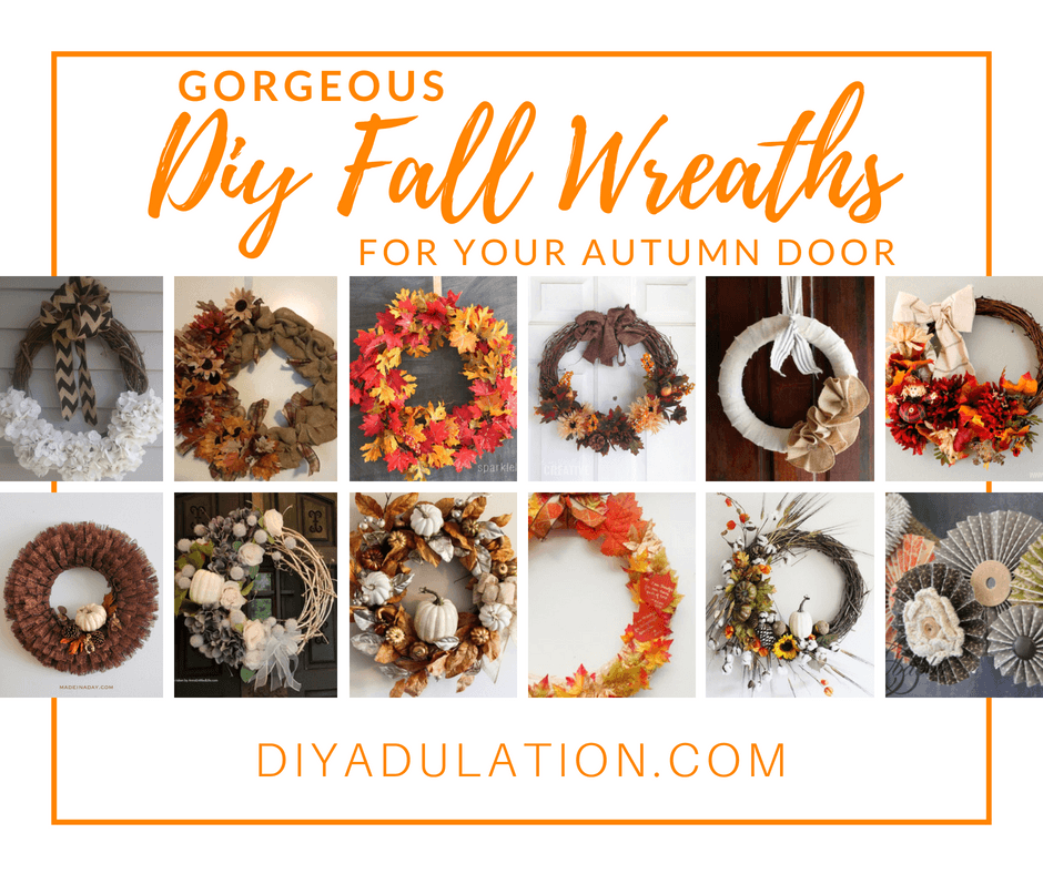 Collage of fall wreaths with text overlay: Gorgeous DIY Fall Wreaths for Your Autumn Door