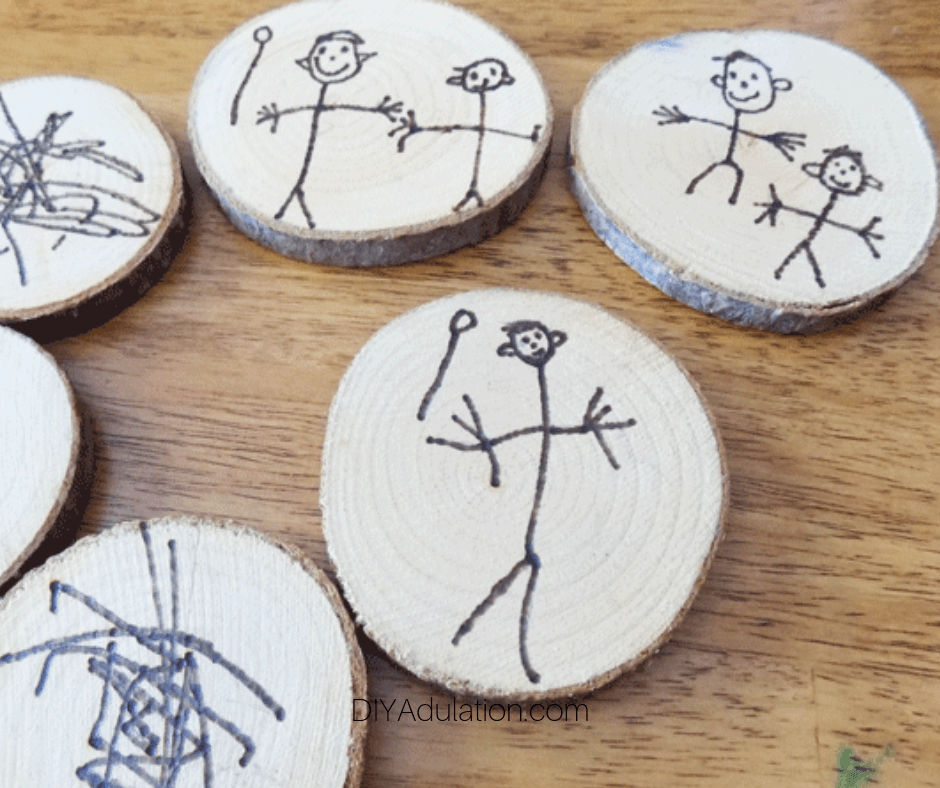 Kids Artwork on Wooden Coasters