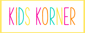 Yellow and White Box with the Words Kids Korner inside