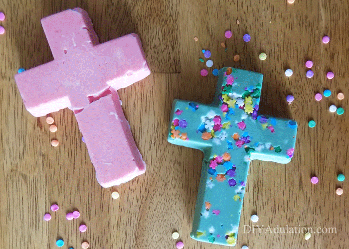 Pink and Green chocolate crosses with sprinkles
