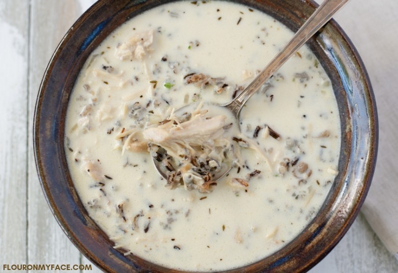 Bowl of creamy chicken and wild rice soup