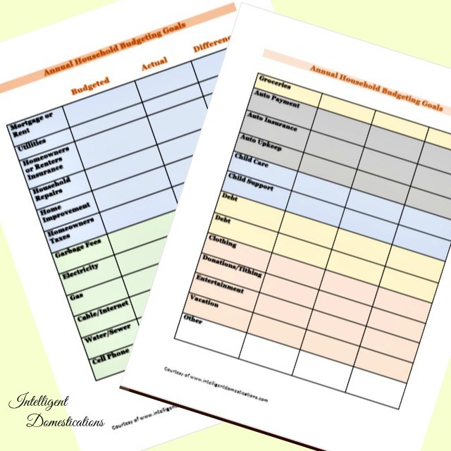 Household budget sheets