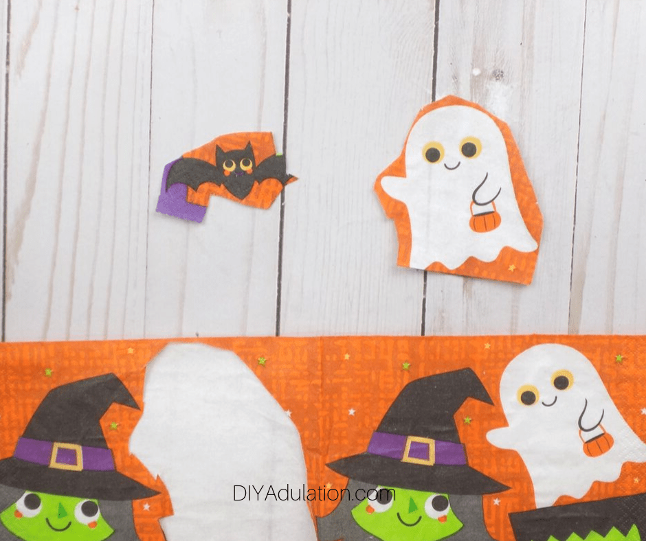 Bat and Ghost Cut From Halloween Napkin