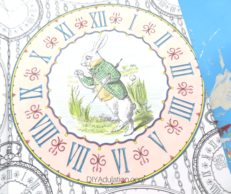 Colored Roman Numeral Clock with White Rabbit Inside