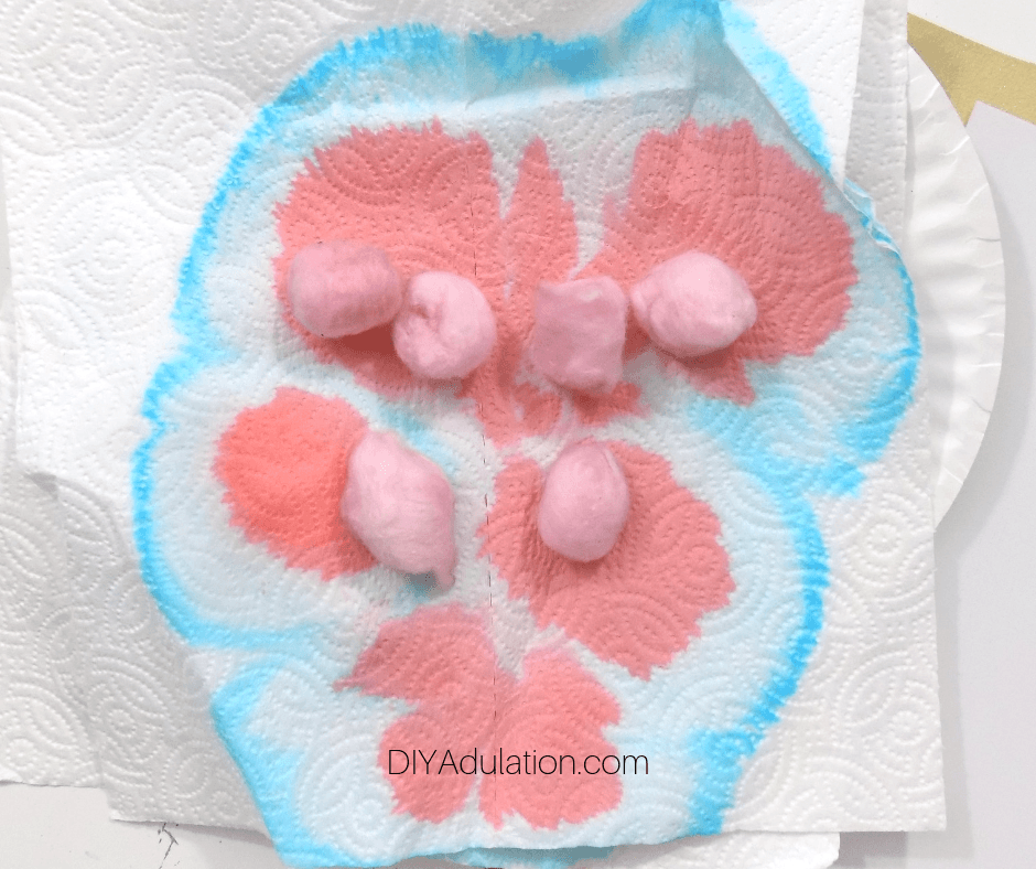 Dyed Cotton Balls on Paper Towels
