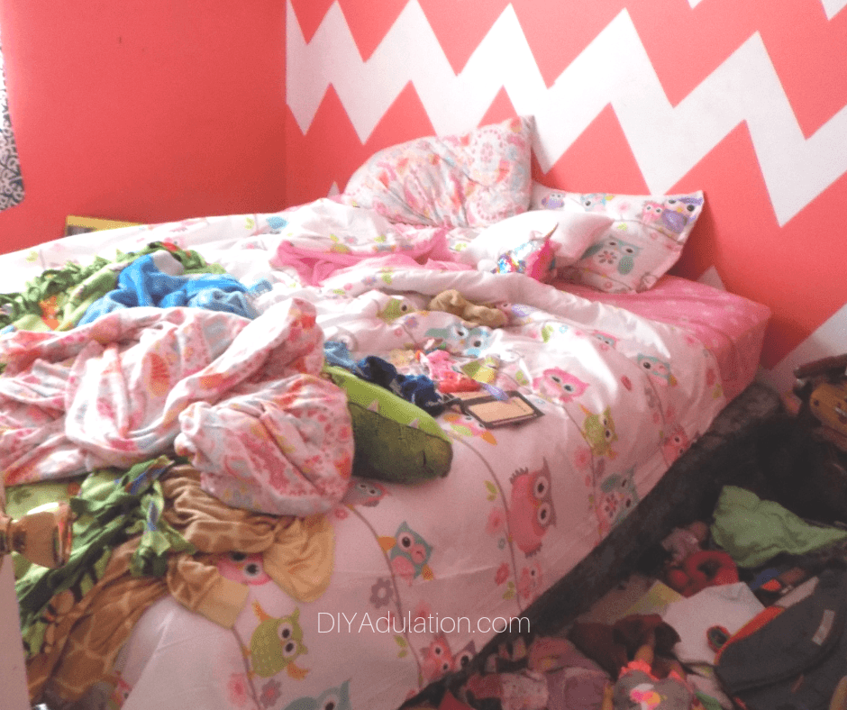 Messy Bed in Girls Room