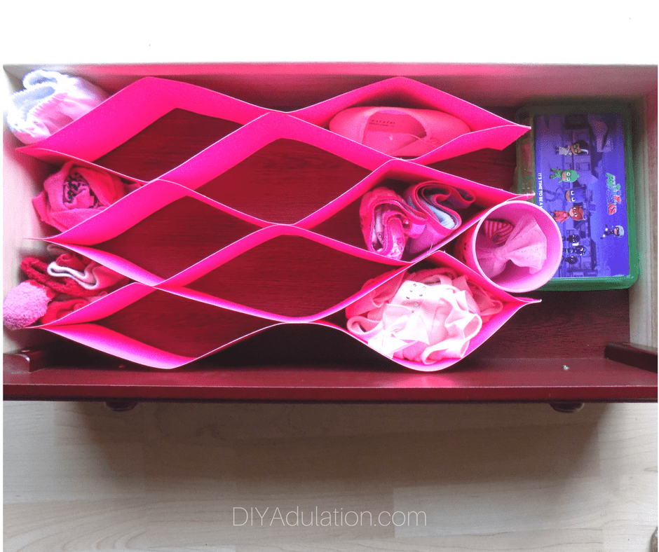 Pink honeycomb organizer in drawer