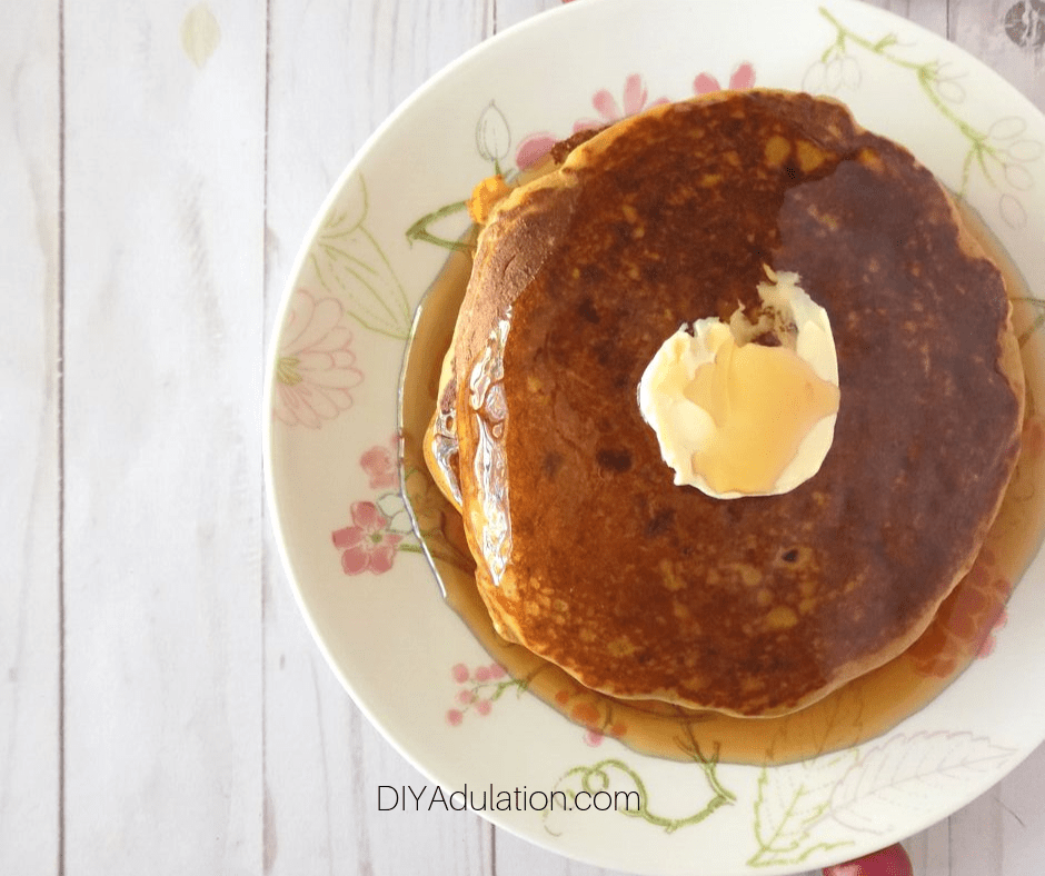 Pumpkin Pancakes and Syrup on a Plate