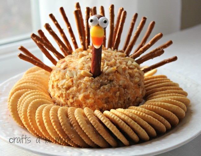 Turkey Cheese Ball Surrounded by Crackers