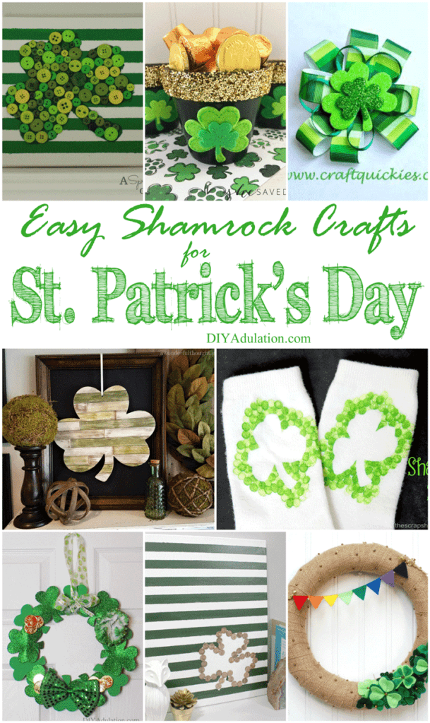 Collage of Shamrock Projects with text overlay: Easy Shamrock Crafts for St. Patrick's Day