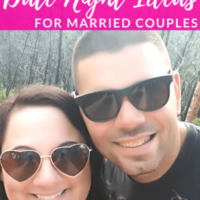 Smiling Husband and Wife with text overlay - 25 Date Night Ideas for Married Couples