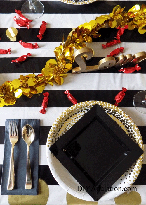 Single Black and Gold Place Setting on Valentines Table